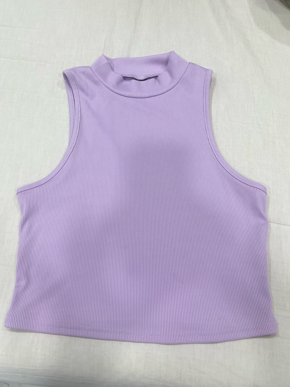 SHEIN Ribbed Mock Neck Cropped Tank Top - Lavender